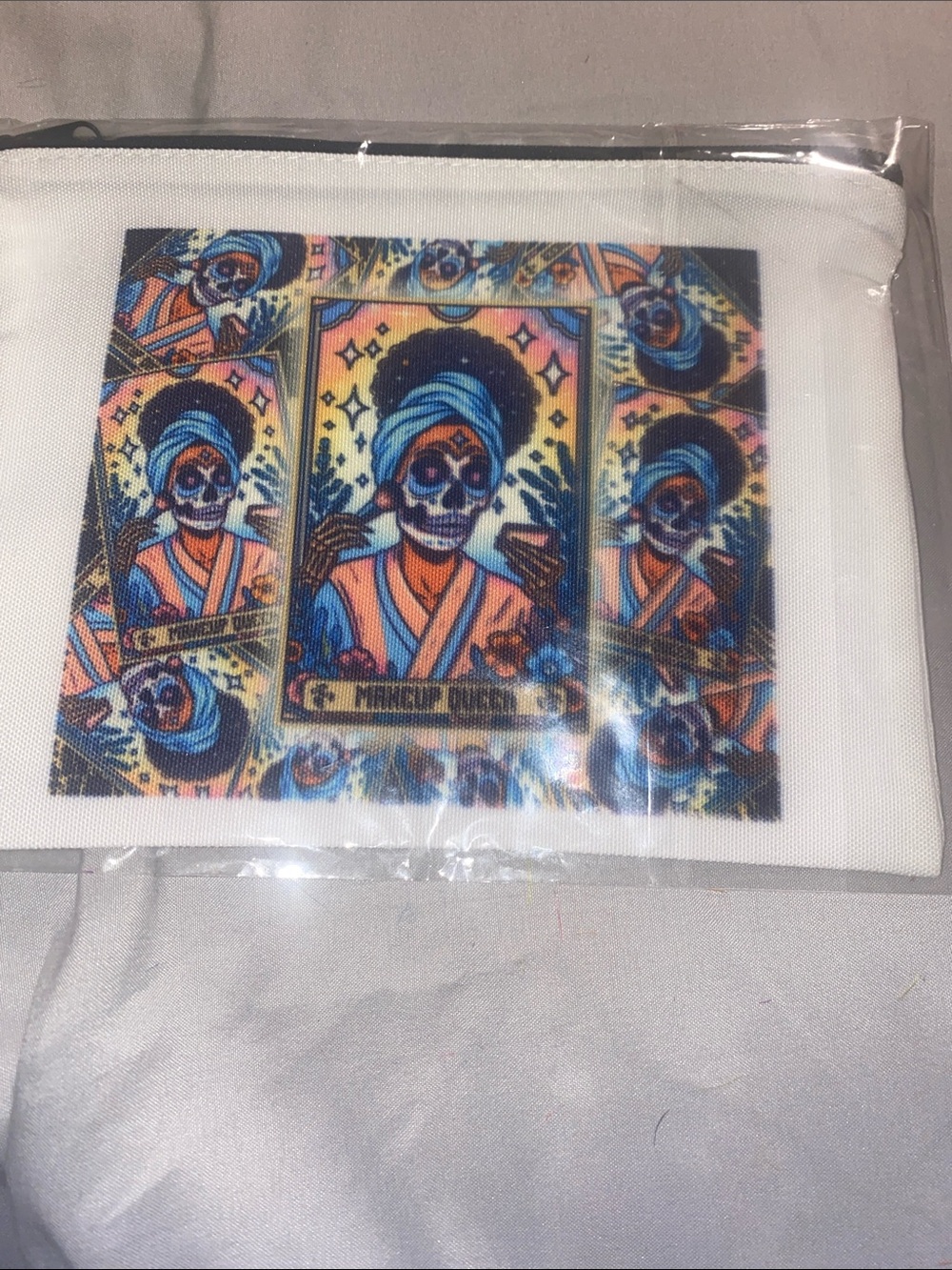 Day of the Dead Canvas Makeup Bag with Vibrant Skull Artist Print